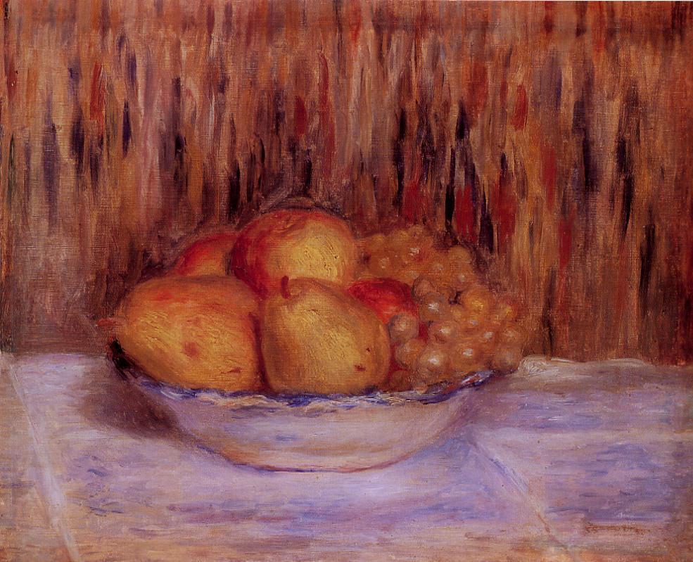 Still Life with Pears and Grapes - Pierre-Auguste Renoir painting on canvas